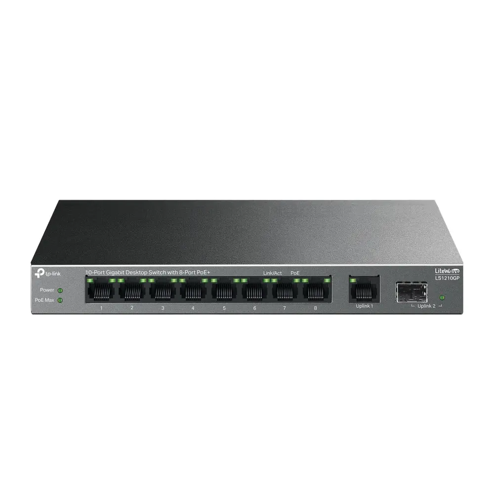 TP-Link, LS1210GP, 9-Port Gigabit Desktop Switch with 8-Port PoE+