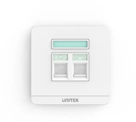 T013A UNITEK Dual RJ45 Ethernet Wall Plate Dual Port Wall Plate, 86mm x 86mm