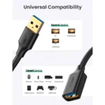 US129 UGREEN (30126) USB 3.0 Extension Cable (A Male to A Female) Black 1.5M