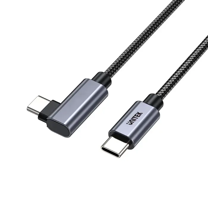 C14123BK-3M, UNITEK, 3M, 90° L-Shape USB-C Male to Male PD 100W Charging Cable