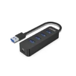 H1117A, UNITEK 4-in-1 USB-A 5Gbps Hub (4*USB 3,0) with USB-C Power Port, Black