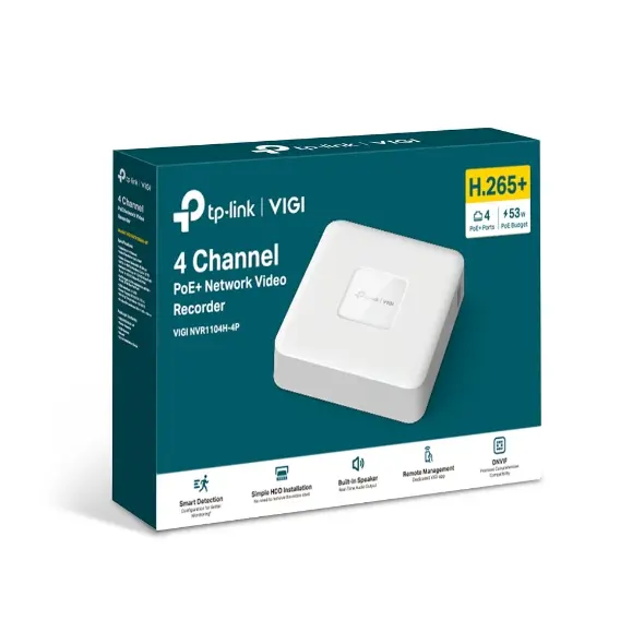 VIGI NVR1104H-4P, TPLINK, Video Recorder, 4 Channel 4K PoE H.265+,1×SATA HDD (up to 10 TB), HDMI/VGA Output.