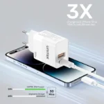 P1124AWH01-EU, UNITEK, 20W 2-Port Wall Charger (USB-A QC + USB-C PD), White