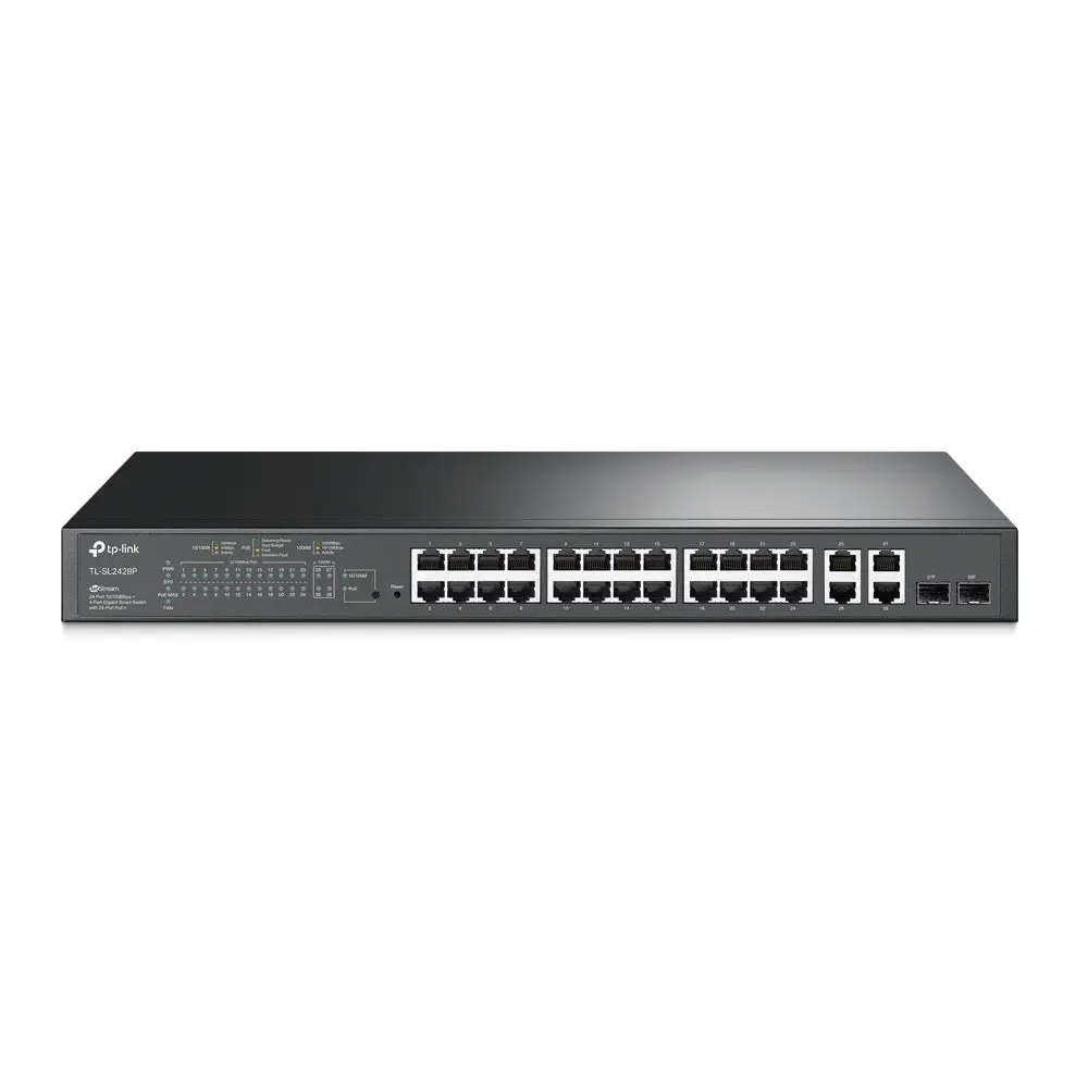 TP-Link, TL-SL2428P, JetStream 24-Port 10/100Mbps + 4-Port Gigabit Smart Switch with 24-Port PoE+