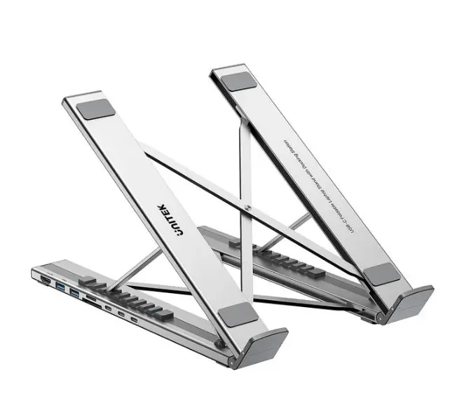 D1137A, UNITEK, Laptop Stand, Foldable, with Docking Station- 2*USB-A+USB-C 5Gbps+HDMI 4K+SD/Micro SD+PD 100W), Space Grey. D1137A, UNITEK, Laptop Stand, Foldable, with Docking Station- 2*USB-A+USB-C 5Gbps+HDMI 4K+SD/Micro SD+PD 100W), Space Grey.