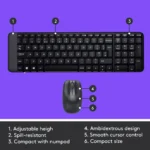 MK220, LOGITECH, Keyboard, Wireless, Combo, EN/RU, BLACK.