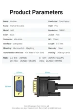 DAEBH, VENTION, Cable, VGA(3+6) Male to Male Cable with ferrite cores 2M Black.