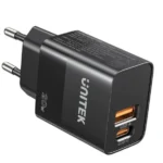 P1124ABK01-EU UNITEK 20W Wall Charger, EU, USB-A QC + USB-C PD, Black