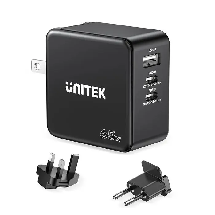 P1117B, UNITEK, Power Supply, 65W, 2xType-C 65w, USB QC 3.0 30W.