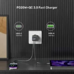 P1124ABK01-EU UNITEK 20W Wall Charger, EU, USB-A QC + USB-C PD, Black