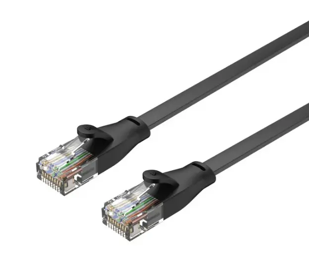 C1811GBK, UNITEK, Pach Cord, 3M, CAT.6 Flat Cable - RJ45 (8P8C) Male, Black Color.