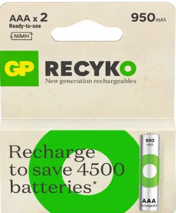 RHC103E041, GP, Battery, AAAx2, NiMH 1.2V 950mAh Rechargeable. RHC103E041, GP, Battery, AAAx2, NiMH 1.2V 950mAh Rechargeable.
