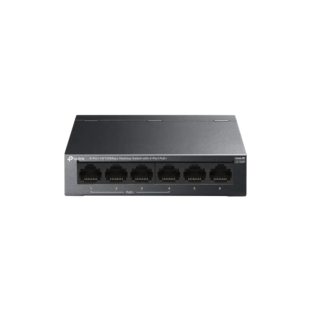 TP-Link, LS106P, 6-Port 10/100Mbps Desktop Switch with 4-Port 802.3at PoE+, 65W