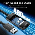 VENTION, CBKBN, USB 2.0 Type-A Male to Type-A Female Active Extension Cable 15M Black.