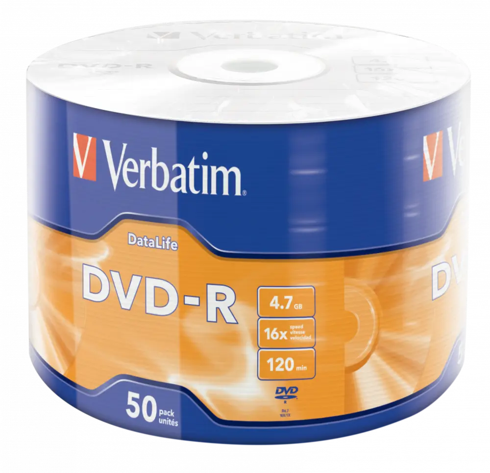Verbatim, DVD-R, 4.7GB 16x Wrap Matt Silver, 50-ცალიანი
