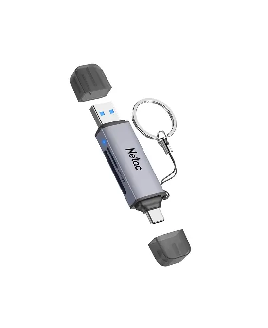 WK13, NETAC, Card Reader, USB3.0+Type-C to mSD/SD, Grey.
