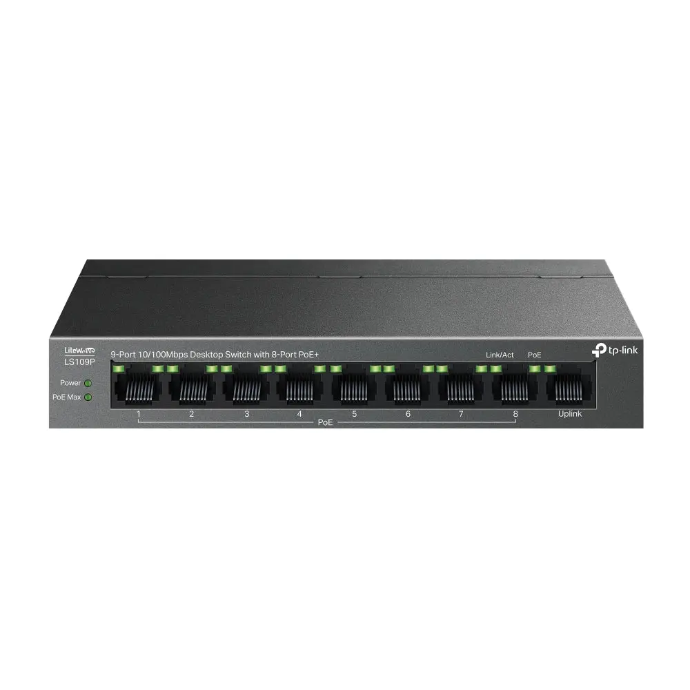TP-Link, LS109P, 9-Port 10/100Mbps Desktop Switch with 8-Port PoE+