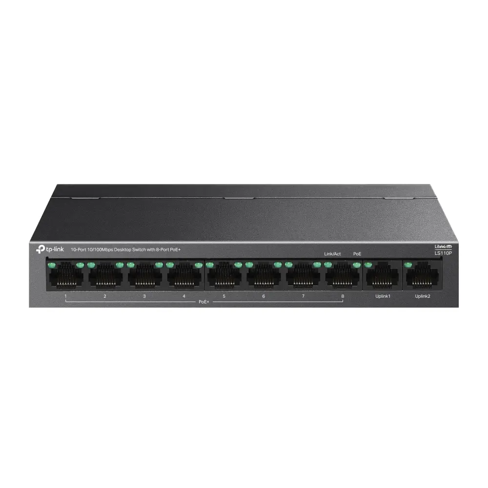 TP-Link, LS110P, 10-Port 10/100Mbps Desktop Switch with 8-Port 802.3at PoE+, 96W